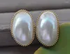 Aretes Z10934 Enorme arete de perla Mabe ovalada blanca de 32 mm
