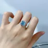 Cluster Rings 2023 Trend 925 Real Silver 8 8mm Iced Cut Acquamarina per le donne Gemstone Lab Diamond Wedding Party Fine Jewelry Gifts