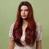 Cosplay Peruki Gemma Long Wavy Ombre Red Brown syntetyczne peruki dla kobiet odporne na ciepło naturalne środkowe część Cosplay Party Lolita Hair Peruki 230621