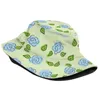 Berets Open Blue Flowers On Pale Green Print Bucket Hats Sun Cap Floral Roses
