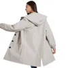 Automne et hiver nouveau imperméable à capuche décontracté long manteau en peau de mouton ample grand coupe-vent extérieur pour femmes 23 vestes en cuir pour femmes