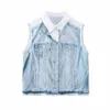 Damesblouses Dames 2023 Mode Denim Gedrukt Satijnen Textuur Vintage Button-up Pocket Vrouwelijke Shirts Chique Tops