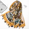 Scarves 2023 Women Autumn African Floral Tassel Viscose Scarf Shawls And Wraps Soft Warm Cover-Up Muslim Hijab 180 90Cm