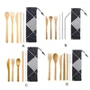 Conjunto de louça conjunto japonês de madeira talheres de bambu palha com saco de pano cozinha utensílios de cozinha