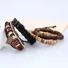 Charm Bracelets Simple Retro Set Leather Bracelet For Men Woven Cowhide Coconut Shell Men's Rope Genuine Jewelry