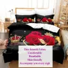 Conjuntos de cama Conjunto de capa de edredon rosas vermelhas Queen Size King Conjuntos de cama 3D completos Flor Fronha Colcha Lençóis Cama de casal solteiro 220x240 200x200 230621
