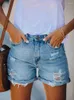 Kvinnors jeans vanliga midja hål gata casual stil verkar smal slitna denim krullade tvättbara shorts för kvinnor mode breda benbyxor