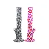 Long Colorful Patterns Silicone Bubbler Pipes Kit With Glass Handle Filter Funnel Bowl Dry Herb Tobacco Waterpipe Hookah Shisha Smoking Bong Holder Handpipes DHL