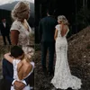 Vintage Bohemian Wedding Sukle 2019 Retro Backless Cap Rękaw Pełny bawełniany koronkowy hipisowy wiejski ogród syrena ślubna suknia ślubna 229p