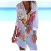 Bluzki damskie Summer Bird Floral 3D Print Sexy Beach Women Blusas Blusas Blusas Średnia długość guziki koszuli bluzka kobiety