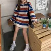 レディースTシャツkpop長袖女性Tシャツ韓国スタイルかわいいゆるいストライプy2kトップ未定のフェムシャツビンテージ美学冬