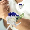 Decorative Flowers Wedding Suit Decoration Supply Boutonniere Bride Silk Flower Artificial Royal Blue Corsage Set Bridegroom