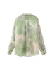 Kvinnors blusar Kvinnor 2023 Spring Silk Tie-Dyed Shirt Casual Fashion Chic Lapel Långärmficka en enda bröstbyxor Mujer Mujer