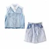 Damesblouses Dames 2023 Mode Denim Gedrukt Satijnen Textuur Vintage Button-up Pocket Vrouwelijke Shirts Chique Tops