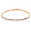 Link Bracelets Chain 2mm 17 2cm Full Small Round CZ Color Rhinestones Tennis Bracelet Tiny Bracelete For Women Girls Brass Gold JewelryLink