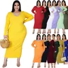 Plus Size Kleider Frauen Designer Kleidung 2022 Herbst Winter Feste Farbe Langarm Rib Pit Stripe Gestricktes Baumwollkleid mit Boden Sk Dhzak