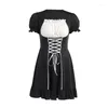 Parti Elbiseleri Kadın Hizmetçi Elbise Kawaii Lolita Kıyafet Fransız Milkmaid Kostüm Cosplay Bandage Seksi Garson Puf Sleeve üniforma
