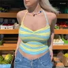 Women's Tanks Fashion Women Acute Summer Knitted Sling Vests Sleeveless Backless Hanging Neck Striped Tops Skin Friendly Club Street Style