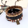 Charm Bracelets Simple Retro Set Leather Bracelet For Men Woven Cowhide Coconut Shell Men's Rope Genuine Jewelry