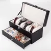 Caixas de relógio organizador de fibra de carbono colar de camada dupla caixa de armazenamento de joias da moda porta-recipiente multifuncional