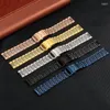 Watch Bands 20MM Stainless Steel Strap Black/Blue/Golden/Rose Gold Watchband Bracelet Folding Clasp With Safety Buckle Replaced Band
