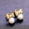 Orecchini a bottone MKOPSZ coreano lusso zircone fiocco imitazione perla ciondola per le donne accessori gioielli orecchino colore oro moda