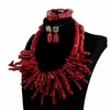 Halsbandörhängen Set Big Coral African Jewelry Fashion Wine Red Original Beaded Women Chunky uttalande CNR034