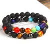 Charm armband 7 chakra för kvinnor män natursten armband set lava onyx hematit armband yoga meditation reiki energy smycken