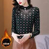 Vrouwen T Shirts Herfst Winter Warme Dikke Dieptepunt Shirt Trui Vrouwen Lange Mouw Polk Dot Vintage Blouse T-shirt Vrouwelijke slanke Hemd