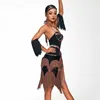 Stage Wear Halter Neck Latin Top Brown Wrap Band Fringed Skirts Cha Rumba Samba Dance Clothes Women Costume SL7162