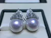Stud Earrings 11-12mm Natural Round Authentic South China Sea White Pearl 925 SILVER