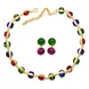 Collier boucles d'oreilles ensemble 2 pièces coloré ovale-perlé coloré-pierre précieuse clavicule chaîne boucle d'oreille mode fête bijoux cadeau 40GB