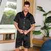 Roupa de dormir masculina Pijama casual casual com listras Pijama masculino de seda e algodão Conjuntos de casal