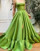 Fashion Grass Green Prom Dresses Straps Evening Gowns Slit Pleats Ruffle Bottom Formal Red Carpet Long Special Occasion Party dress