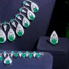 Collier boucles d'oreilles ensemble BeaQueen 4 pièces mariage de luxe bijoux de mariée travail lourd Zircon cubique vert et bijoux pour dames JS302