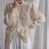 Women's Knits White Pearls Beaded Sweater Womenc Cardigan Fuzzy Knitted Top Autumn Spring Pull Femme