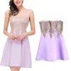 Casual Dresses Women Summer Evening Prom Ball Gowns Wedding Dress Short Formal Elegant Gold Lace Applique inbyggd BH-droppe