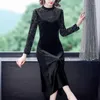 Sukienki codzienne Autumn Velvet Długie rękawe sukienki damski Temperament Minyuan High End Black Slim Fringe