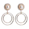 Boucles d'oreilles pendantes strass brillant grand rond pour les femmes bijoux de mode robe de soirée de dame accessoire de déclaration