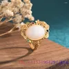 Cluster Rings White Jade Flower Charm Vintage Gemstone Talismans Women Jewelry Real Natural 925 Silver Ajustable Ring Chinese Gifts