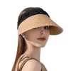 Designer Large Bill Visiera parasole Cappelli Cappellini di paglia per donna Protezione UV di lusso Clip-on Ladies Tennis Golf Fascia Estate regolabile Beach Vacation Copricapo bianco