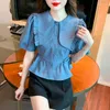 Style bluzki damskiej 2023 Bluzka z krótkim rękawem Lady Summer Blusa Feminina Womens Tops Slim Fit Blue Kolor Blusas de Verano para Mujer