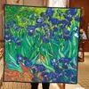 Jedwabne szaliki kobiety van gogh iris malarstwo kwiatowe drukowanie kwadratowe szaliki głowa echarpes jedwabne faulards femme owijki plażowe bandana lady hidżabs 90 cm x 90 cm