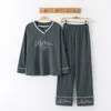 Женская одежда для сна BZEL V-образное для женщин Черная пижама Сетает милый лук ночные длинные рукава Pans Pijamas Pajamas Хлопок повседневная домашняя одежда