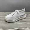 Dress Shoes Lace Women Casual Leather Up Thick Platform Sneakers Wedges Pumps Female Round Toe Leisure Outside Joggers Trainers