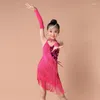 Stage Wear Girl Latin Dance Costume Fringe Fringe Fringe Fringe Sequins Performance Dress For Girl