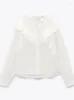 Blouses pour femmes été femmes Blouse Patchwork broderie dentelle volants chemise blanche à manches longues bouton élégant bureau montre de sport Style coréen