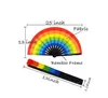 34 cm großer, faltbarer großer Regenbogen-Handfächer, Partygeschenk mit personalisiertem Design, bedruckt, schwarzer Bambus-Satin-Seidenstoff, Festival SN815