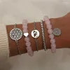 Braccialetti a maglie impilabili Set di fili con ciondoli con perline rosa Bracciale elasticizzato per donna Uomo Ragazza Boho Gioielli per vacanze estive bohémien