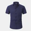 2023 summer New Men's Linen Cotton Solid Short Sleeve Shirt with Pocket bussiness shirts